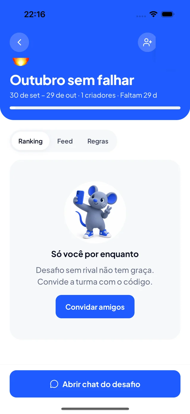 Tela de um desafio com ranking e chat